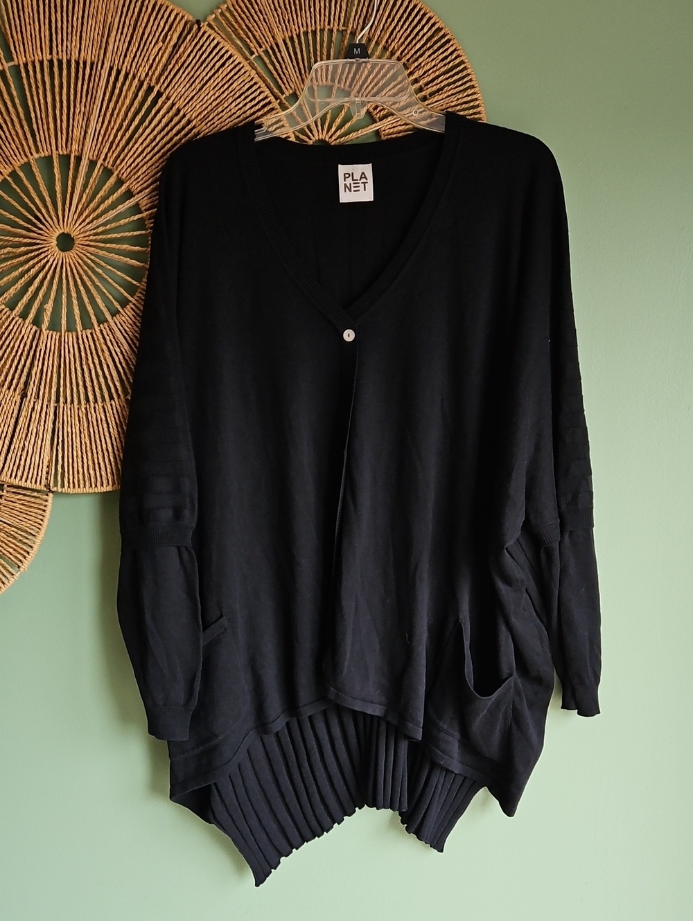 Planet One Size Fits All Dolman Sleeve Button Up Pleated Tunic